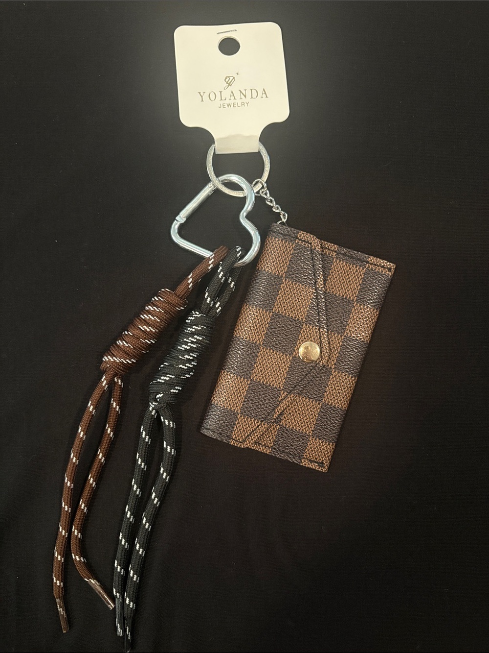 Yolanda Jewelry Fashion Brown Check Card Holder Keychain